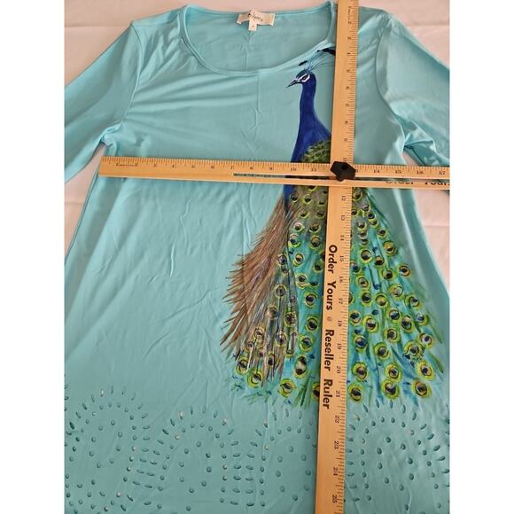 Colletta Womens Blouse Multicolor Size Small Peacock On Front 3/4 Sleeve - Picture 3 of 12